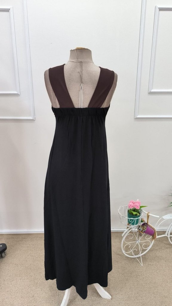 Women's Front Cross Detail Two-Tone Long Viscose Dress