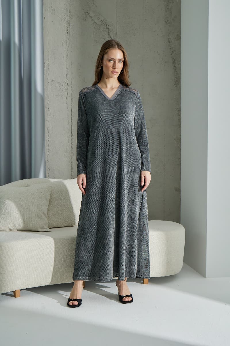 15312 BAYAN KADİFE UZUN ELBİSE