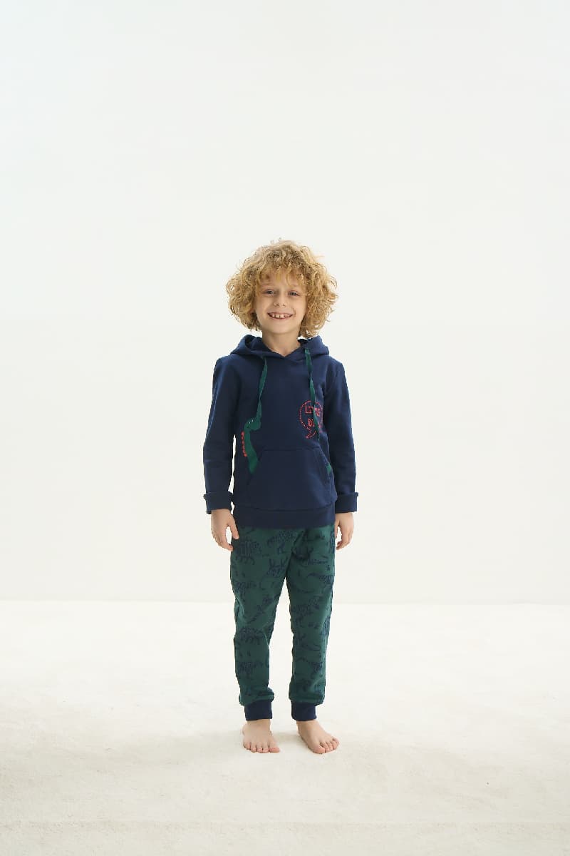 8708 Erkek Çocuk Baskılı Kapüşonlu Eşofman Takım