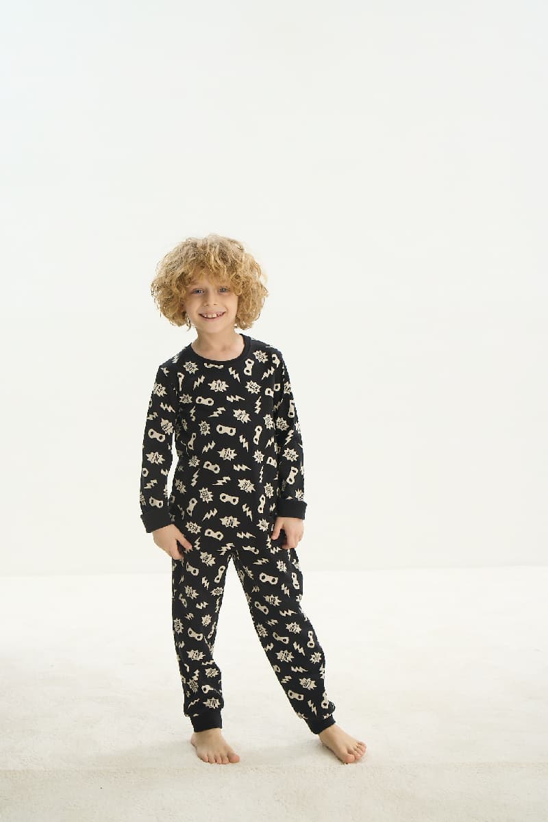 8720 Erkek Çocuk Paçası Manşetli Pijama Takım