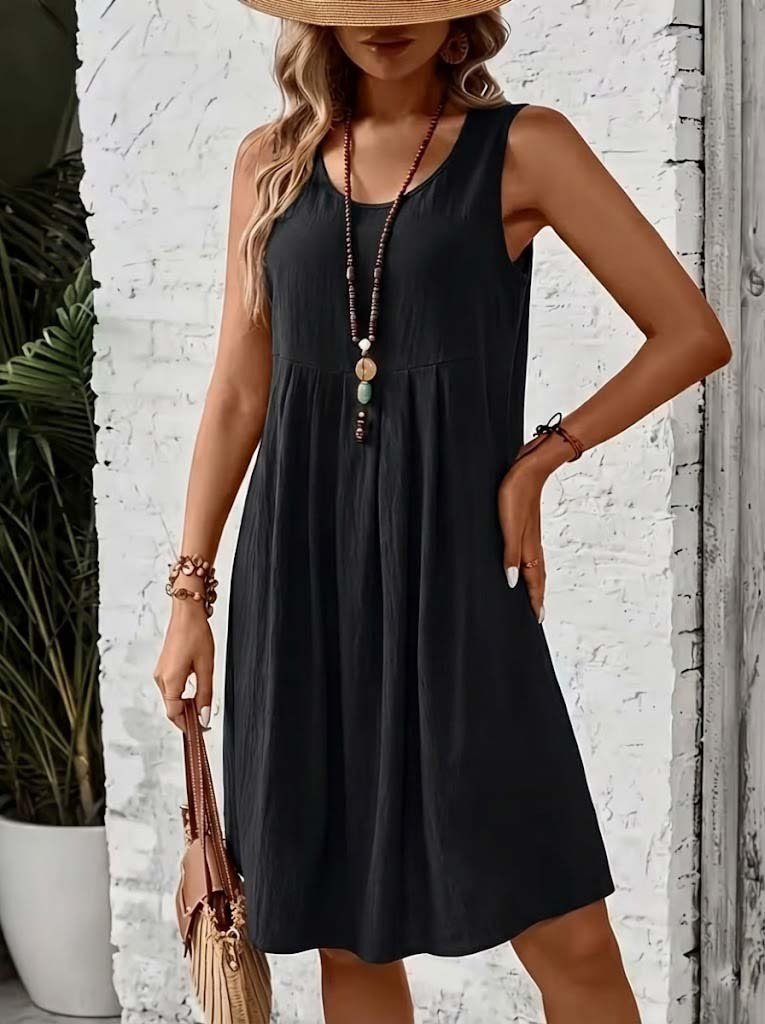 Women's Sleeveless Round Neck Front Pleated Short Aerobin Dress