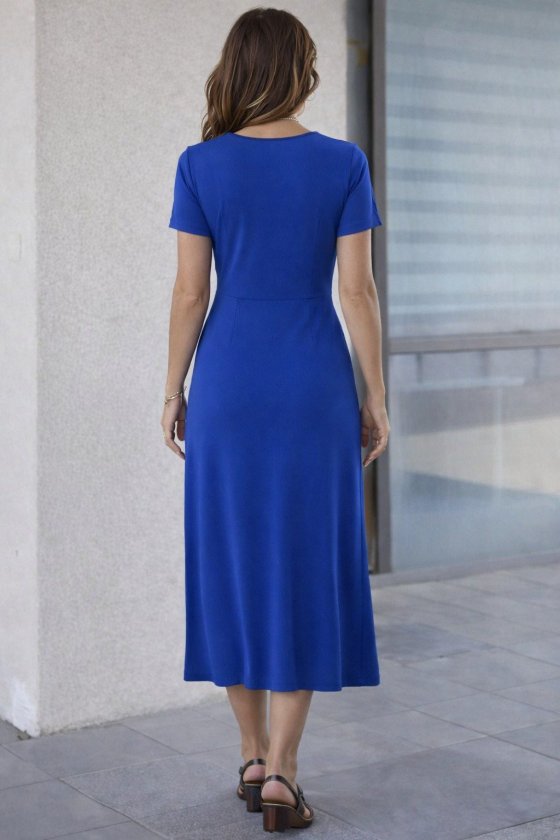 Women's Short Sleeve Crew Neck Side Slit Midi Viscose Dress