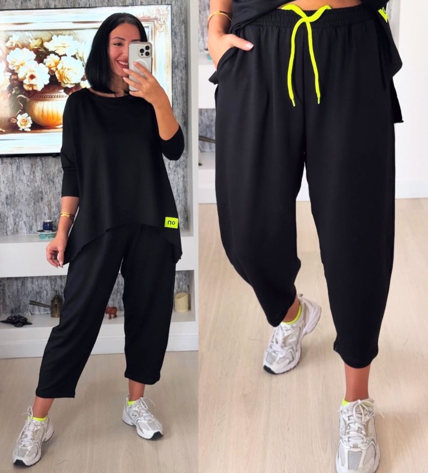 Women's Double Thread Viscose Cotton Fabric Emblem Detailed Two-Piece Set