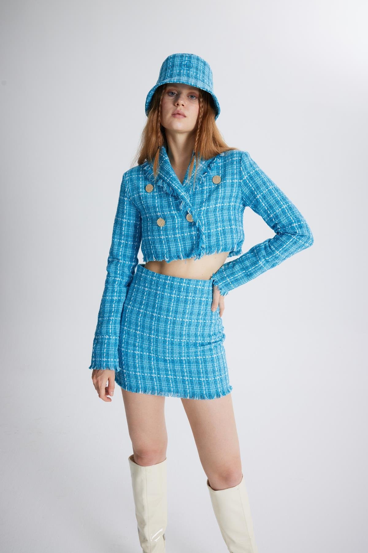 Tweed Ceket Mavi Mavi L