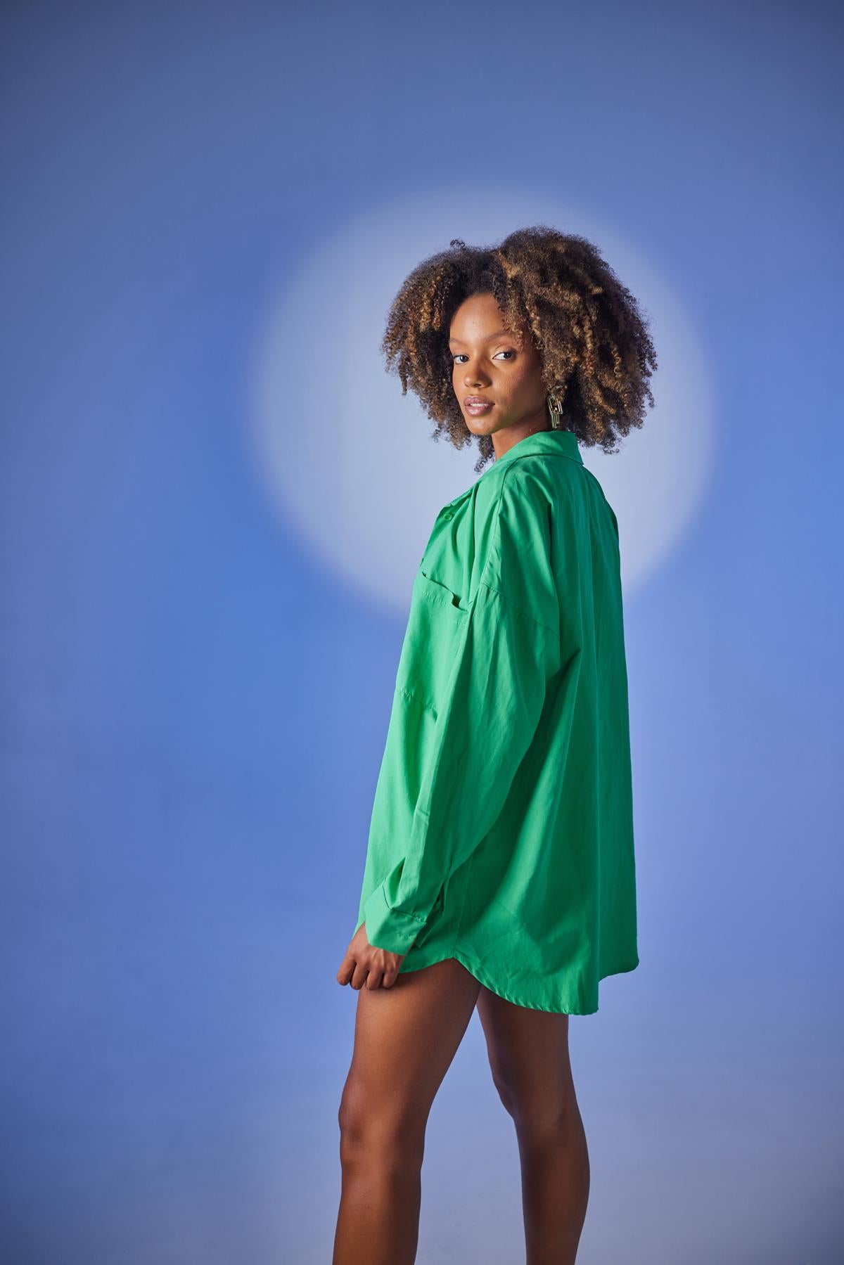 Oversize model düğme kapamalı Leti Gömlek Yeşil