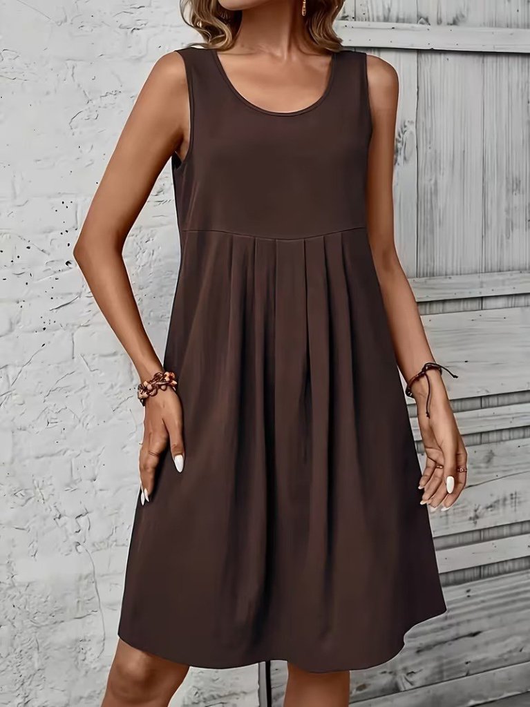 Women's Sleeveless Round Neck Front Pleated Short Aerobin Dress