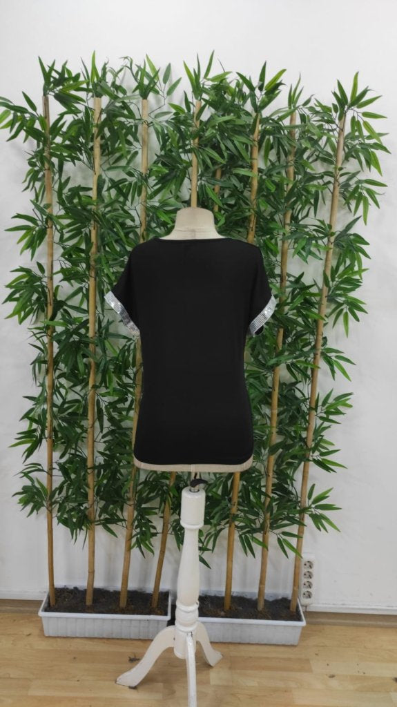 Women's Short Sleeve Front Zipper Glitter Sleeve Cuff Viscose Blouse