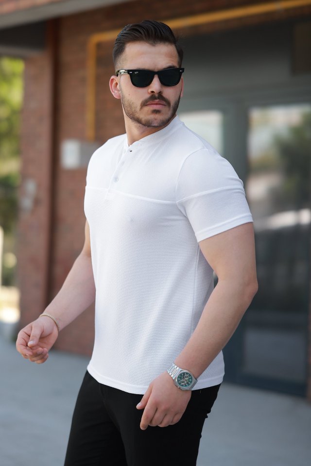 Men's Mandarin Collar Short Sleeve Cotton T-shirt