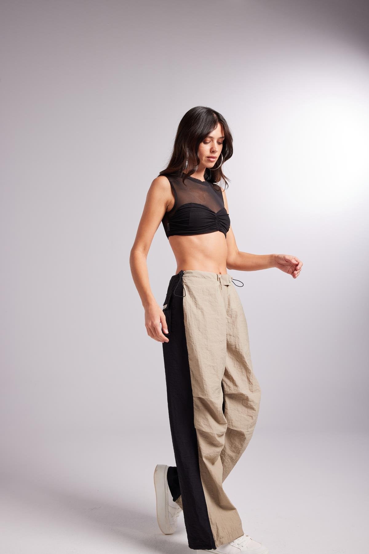 Bicolor Parachute Pantolon Bej