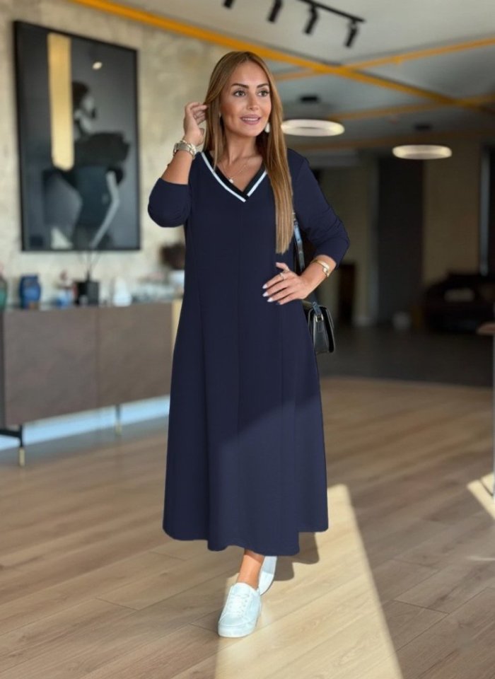 Women's Long Sleeve V Neck Midi Pistachio Green Modal Dress