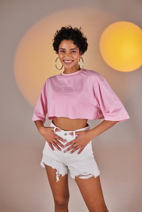 Holly Crop Tshirt Pembe Pembe STD