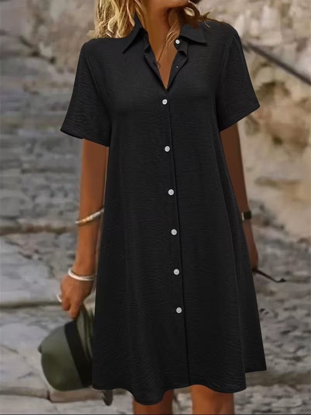 Women's Short Sleeve Collared Front Buttoned Short Aerobin Dress