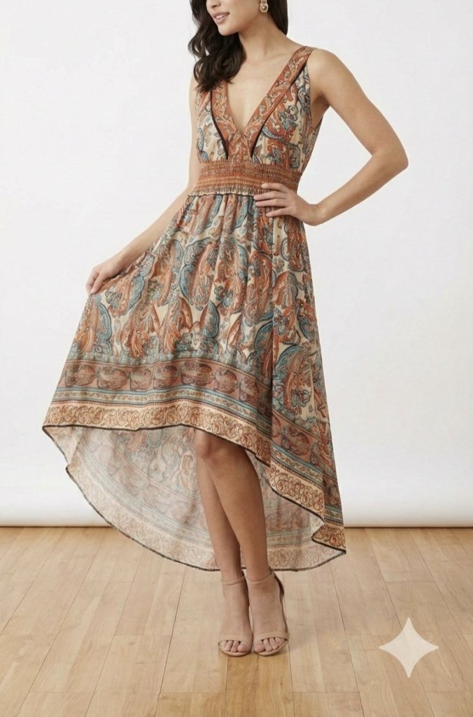 Women's Sleeveless Deep Chest Detail Asymmetric Supreme Dress