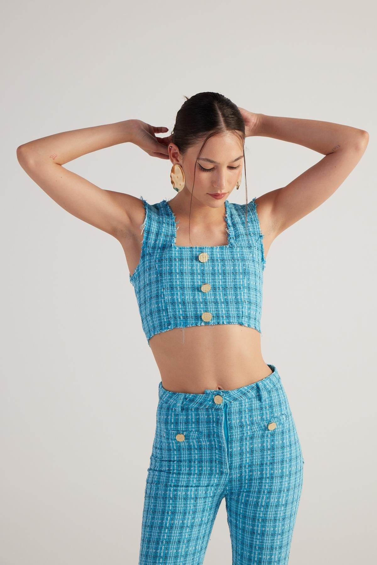 Tweed Büstiyer Mavi