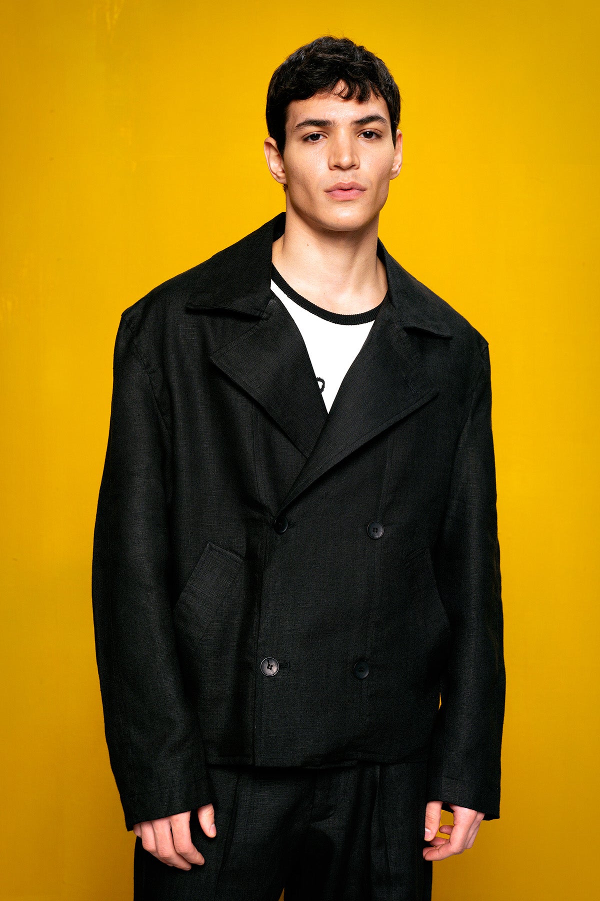 %100 KETEN KRUVAZE SİYAH CEKET