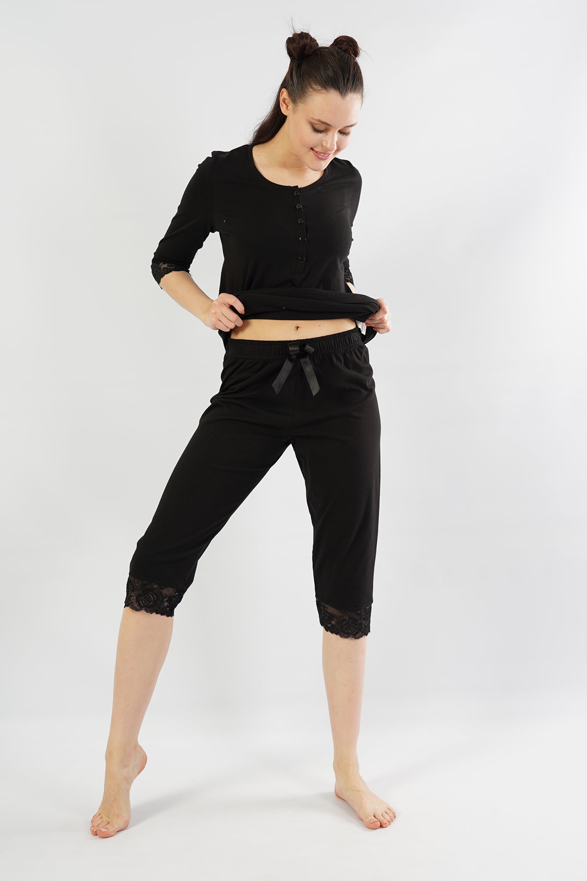 BAYAN P.SUPREM PATLI 3/4KOL ETEGI OVAL DANTELLI KAPRI TAKIM