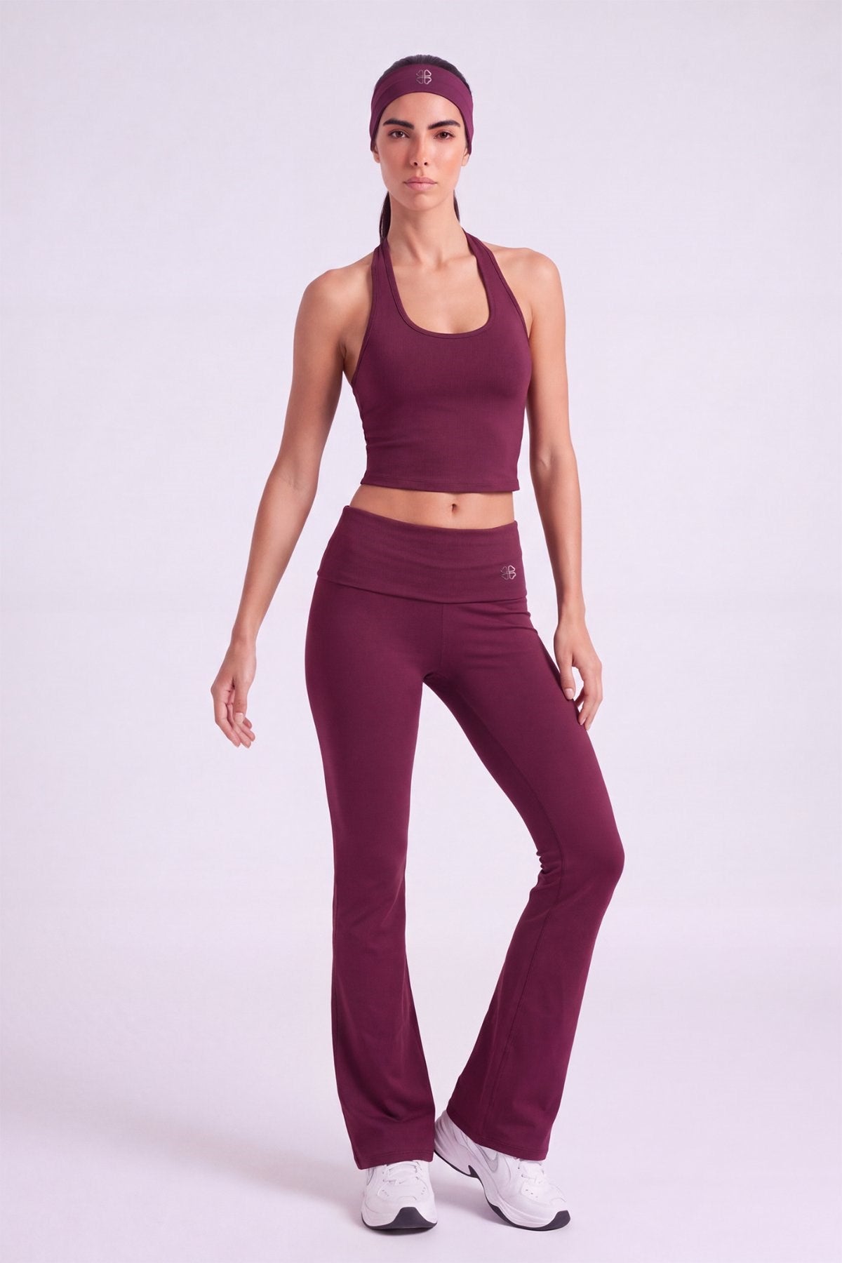 Beli Kıvrımlı Flare Ellen Tayt Pantolon Bordo