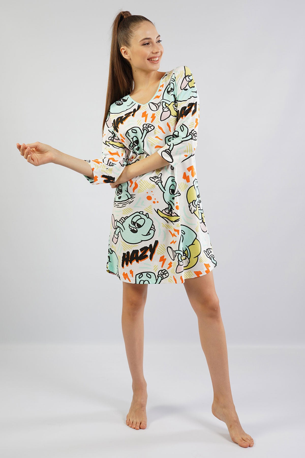 BAYAN P.SUPREM V YAKA 3/4 KOL ETEGI OVAL TUNIK