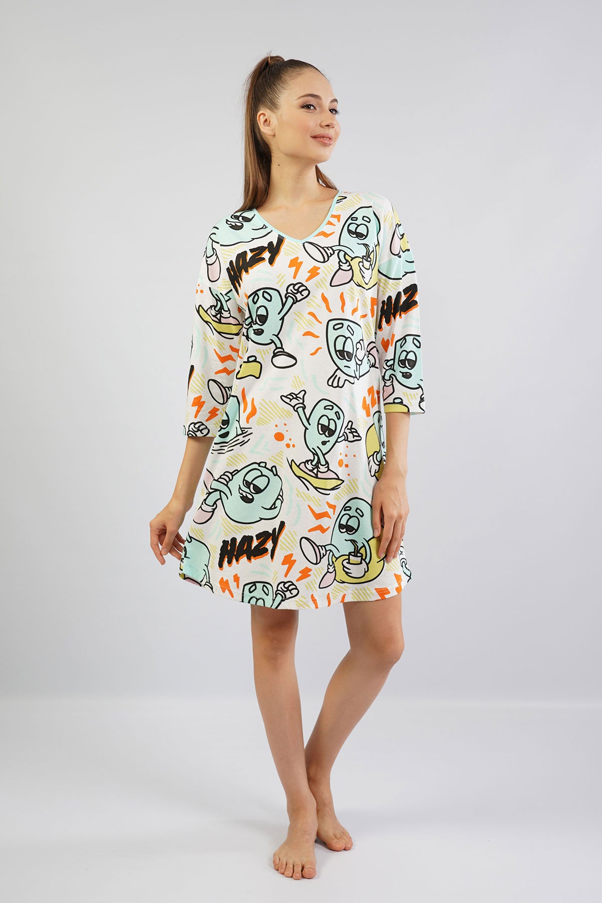 BAYAN P.SUPREM V YAKA 3/4 KOL ETEGI OVAL TUNIK