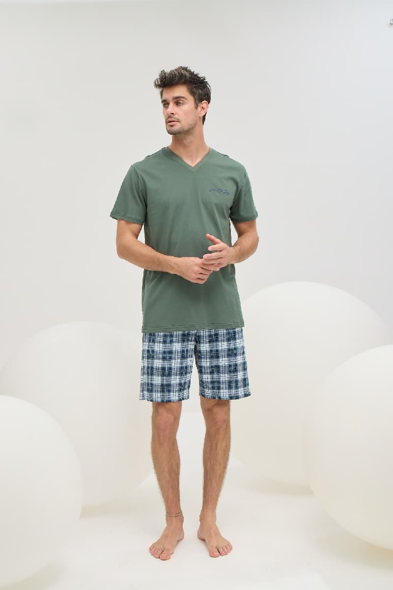 9600 Erkek V Yaka Baskılı Şort Takım