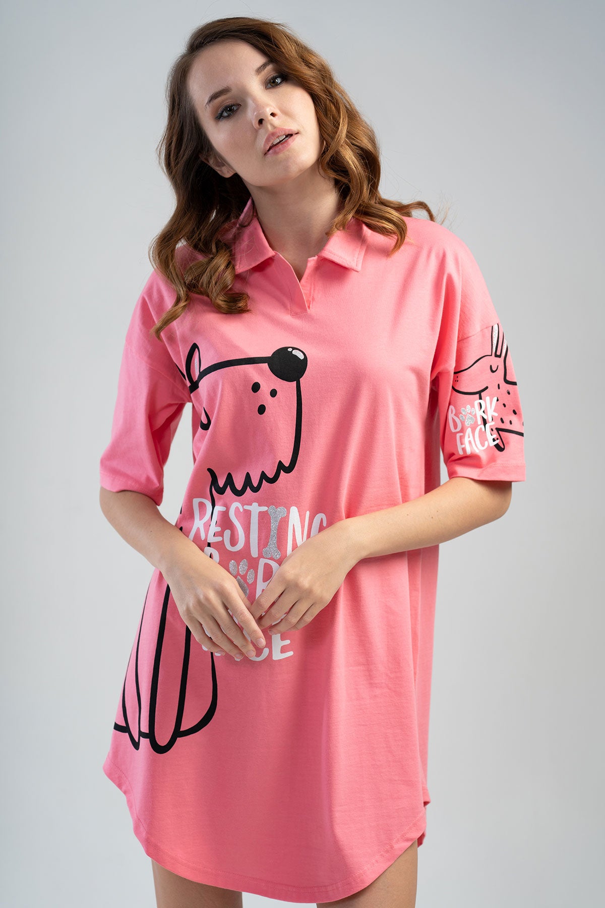 BAYAN P.SUPREM DUSUK OMUZLU GOMLEK YAKALI KISA KOL ETEGI OVAL GOMLEK TUNIK