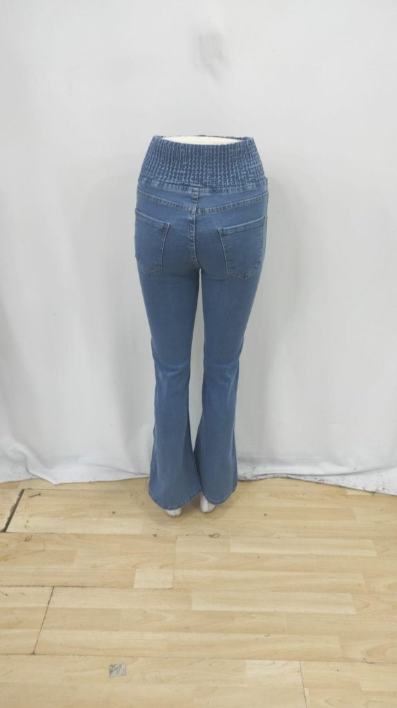 Kadın Yüksek Bel Yanları Lastik önü Düğmeli Kot Pantolon