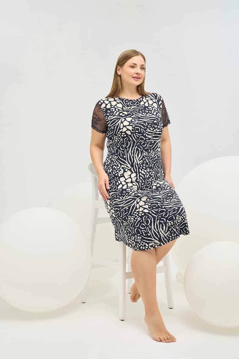 16721 Kadın Big Size Bisiklet Yaka Gecelik