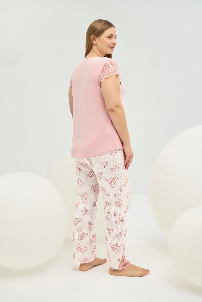 16711 Kadın Büyük Beden V Yaka Pijama Takım