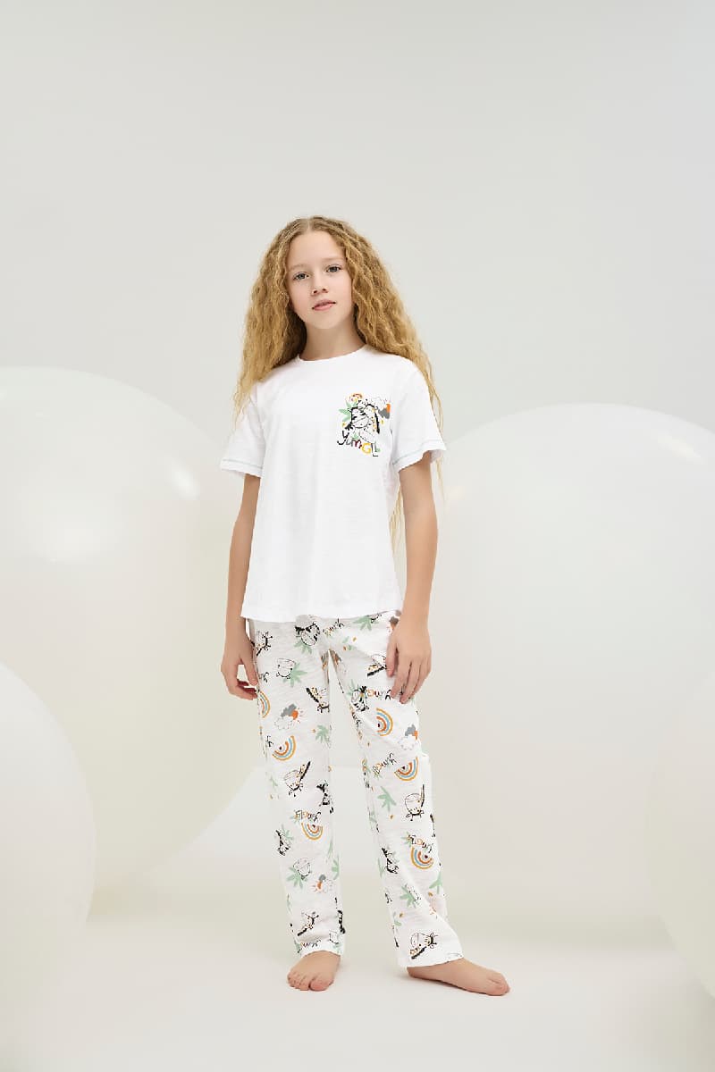 8372 Kız Çocuk Baskılı Pijama Takım