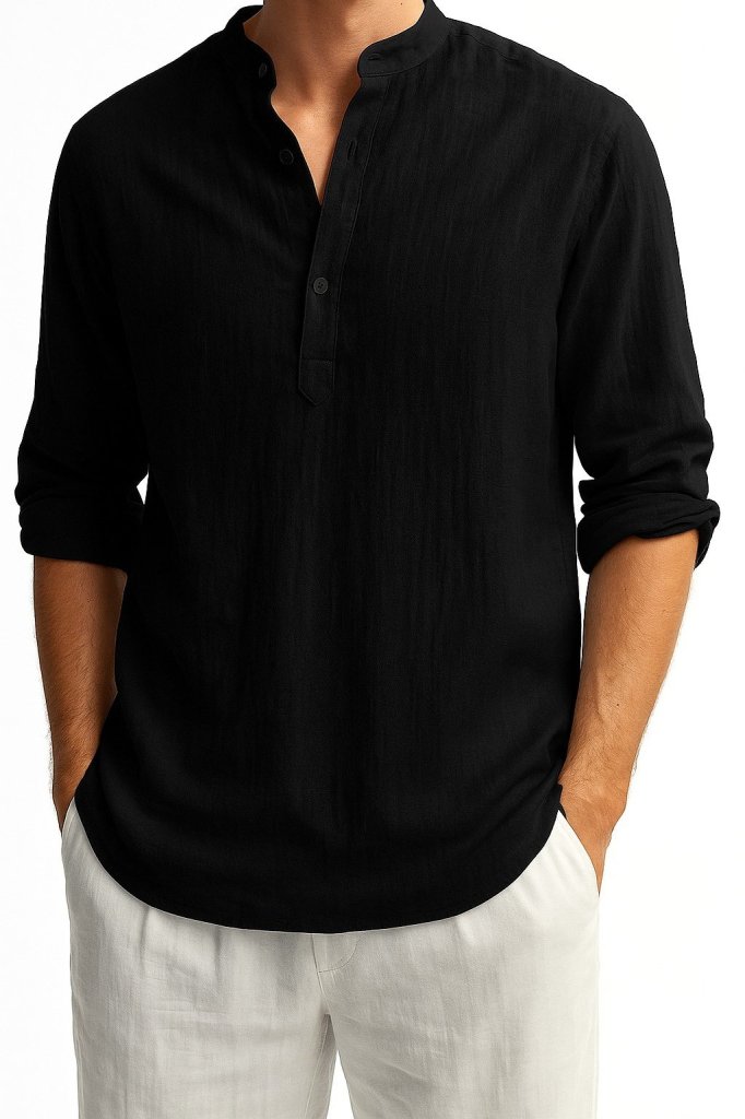 Men's Long Sleeve Mandarin Collar Buttoned Men's Muslim Shirt