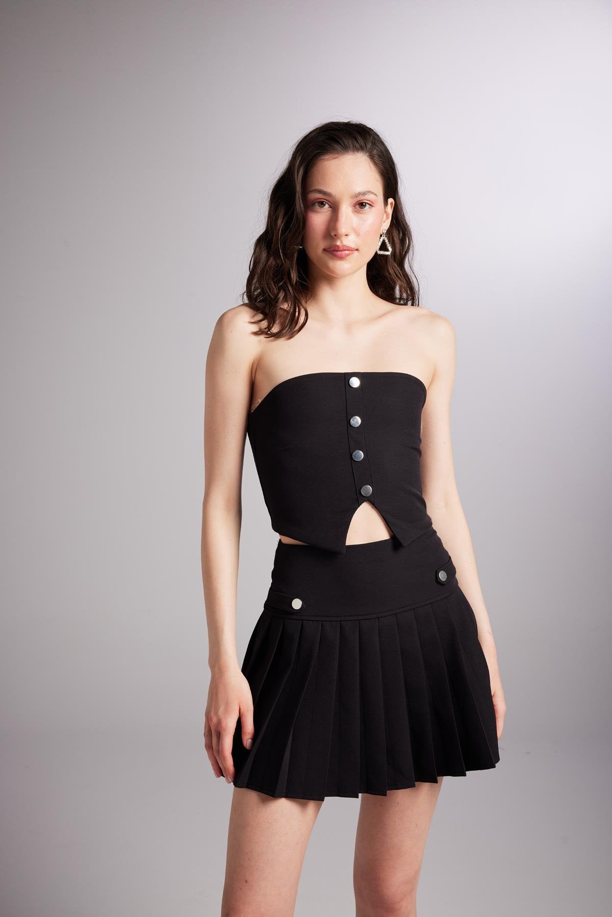 Pilili Mini Devon Şort Etek Siyah