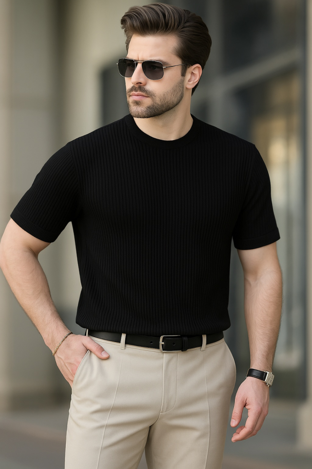 Men's Short Sleeve Crew Neck Knit T-shirt