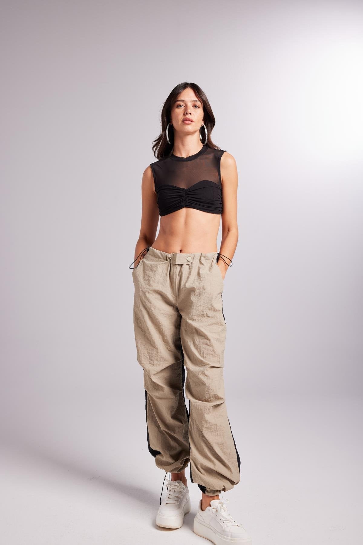 Bicolor Parachute Pantolon Bej Bej L