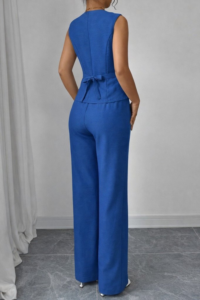 Women's Spaghetti Strap Front Button Blouse and Linen Pants Two-Piece Set