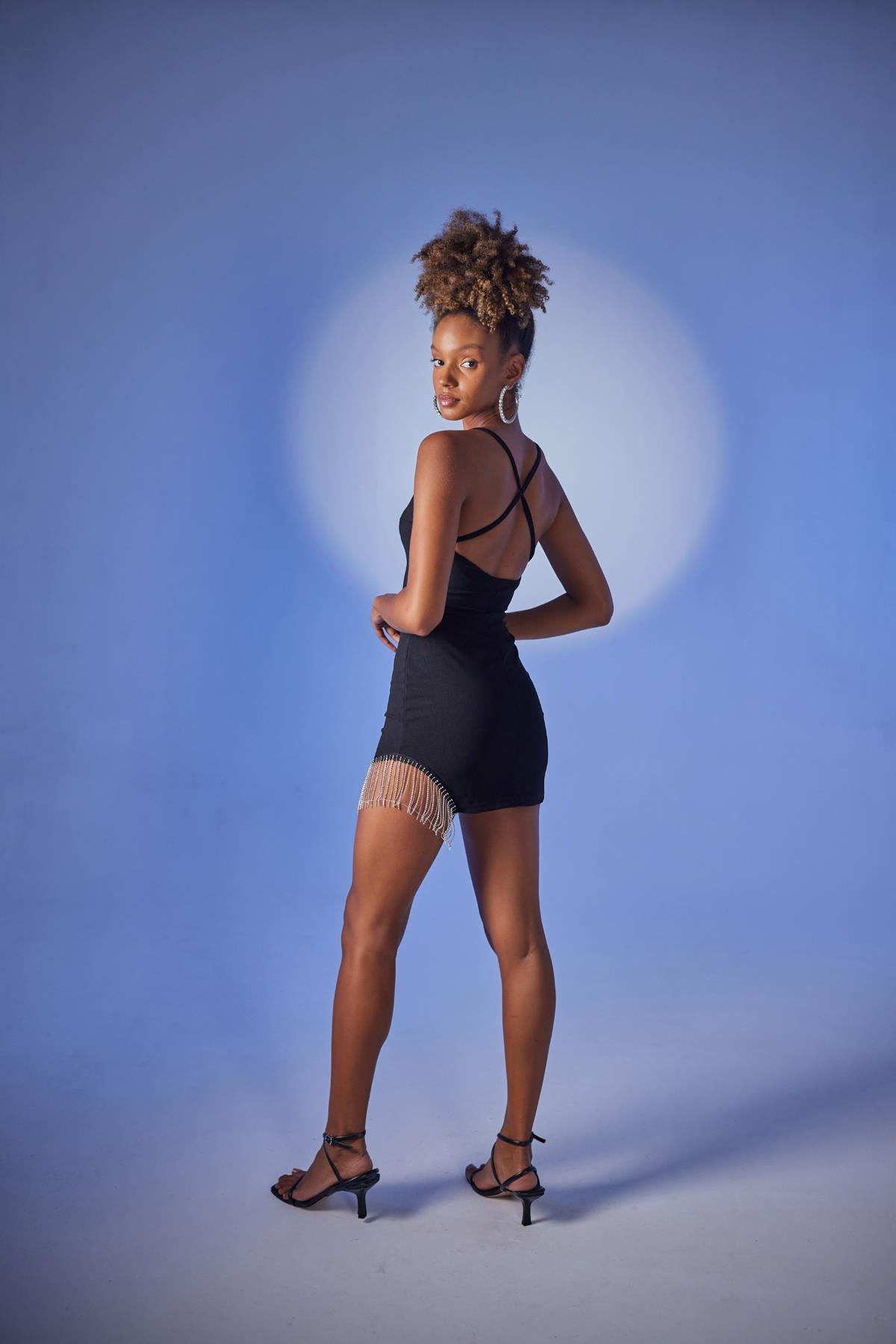 Straplez Mini Taş Detaylı Gisy Elbise Siyah