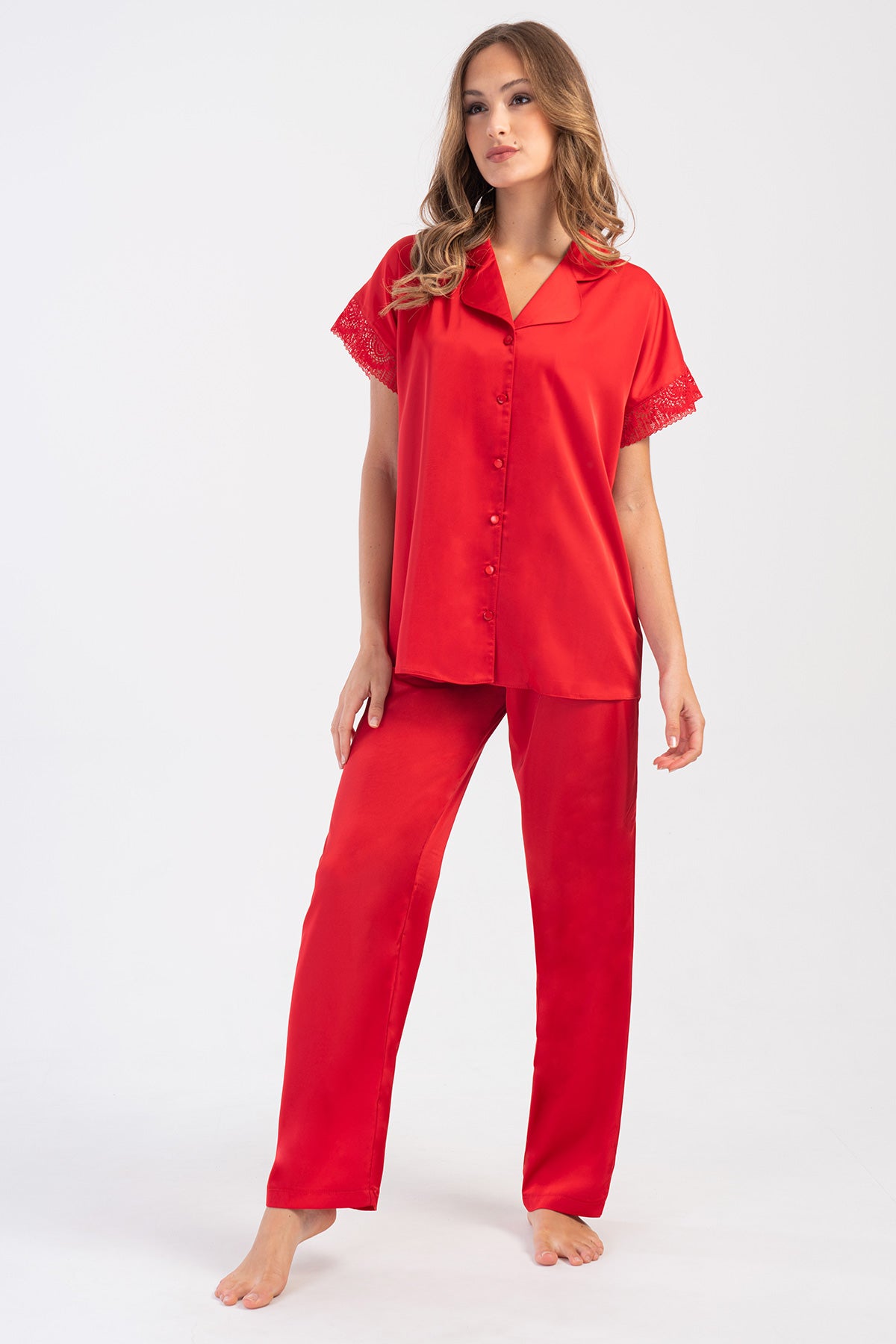 Woman Satin Exclusive Red Pyjama Set