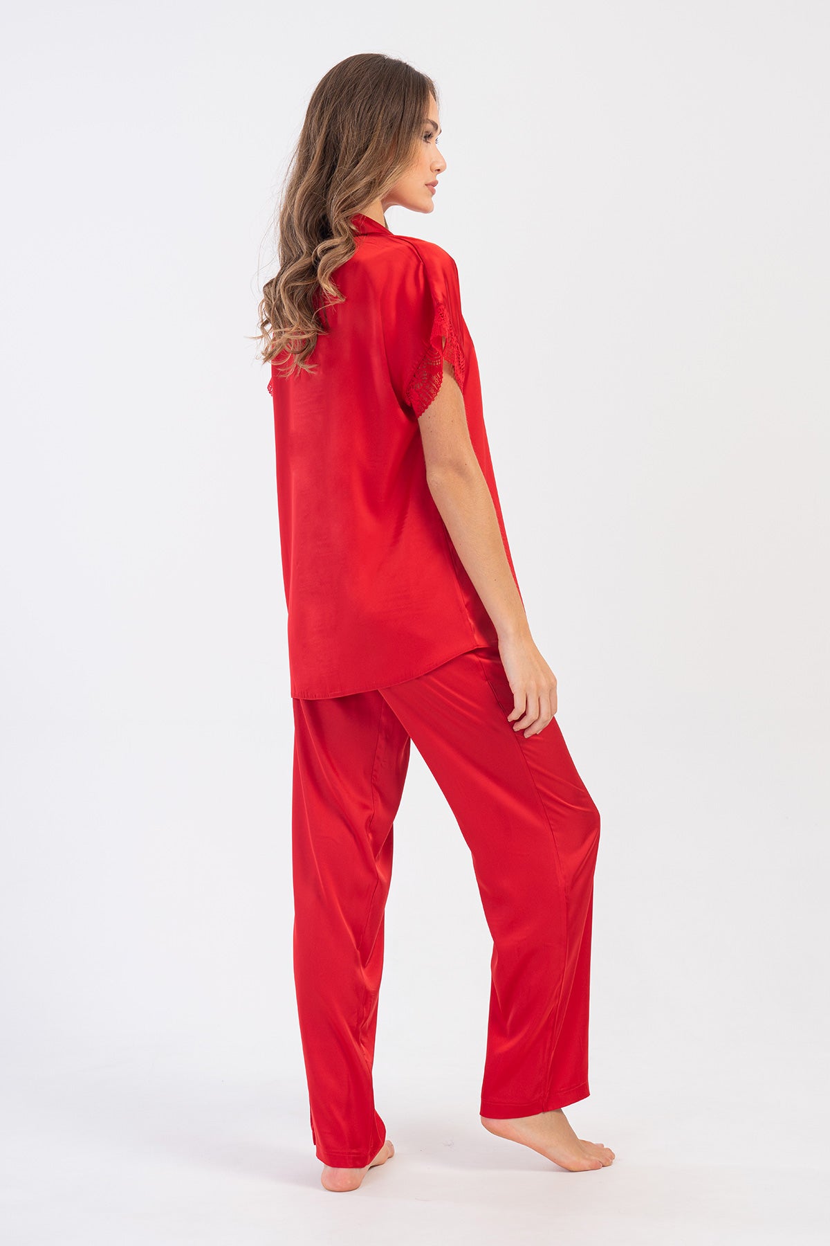 Woman Satin Exclusive Red Pyjama Set