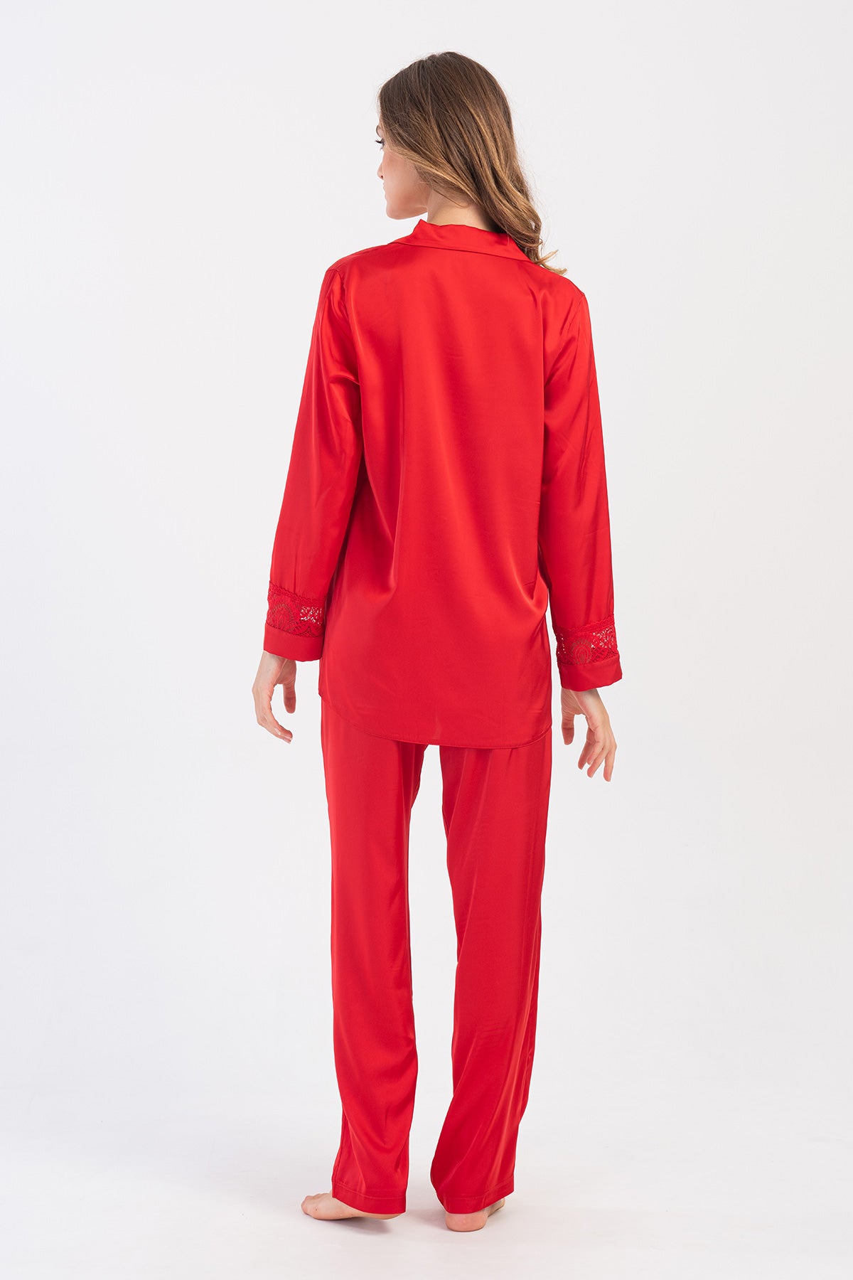 Woman Satin Exclusive Red Long Sleeve Pyjama Set