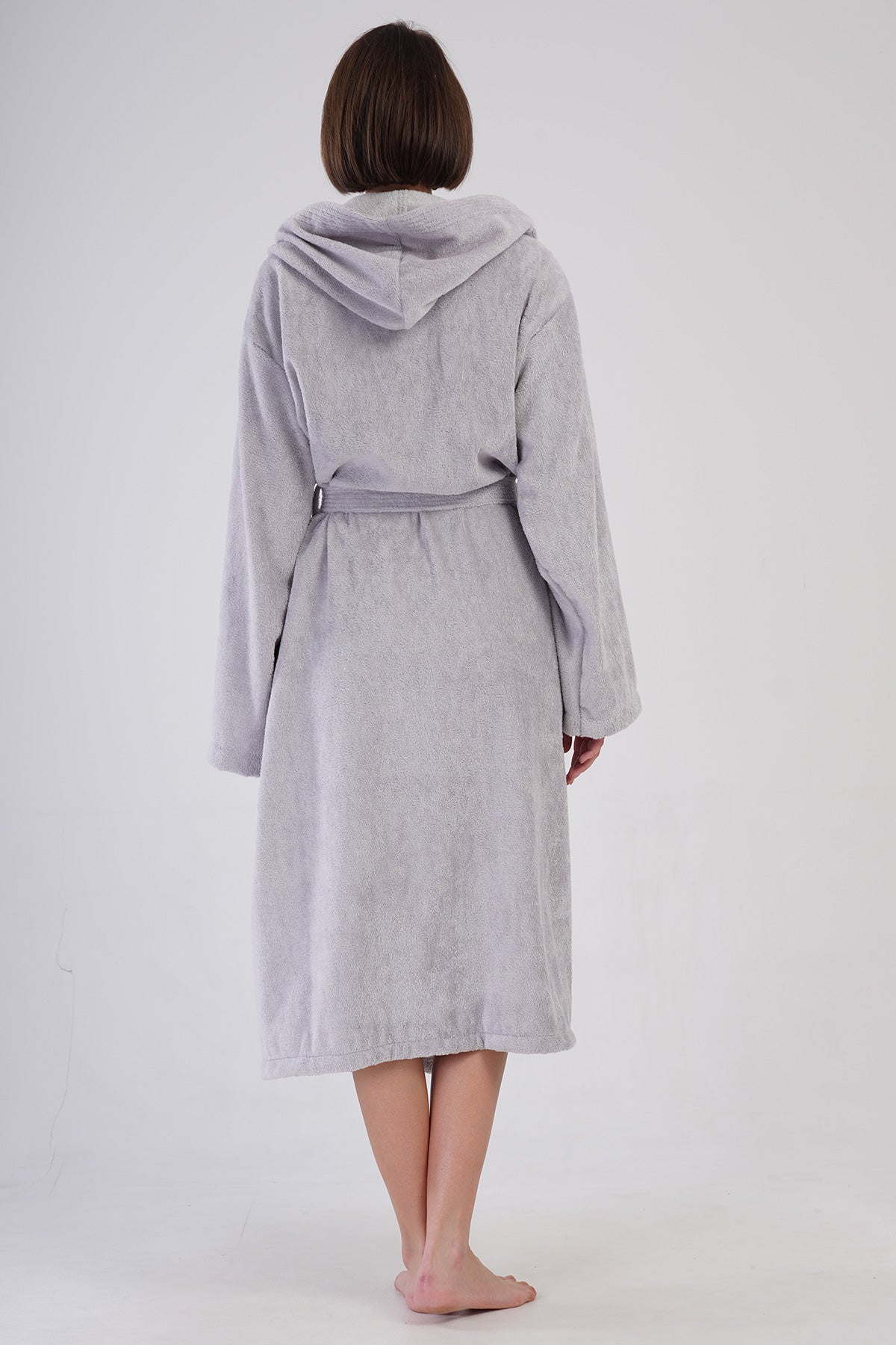 Woman Bukle Light Gray Hoodie Detail Bathrobe
