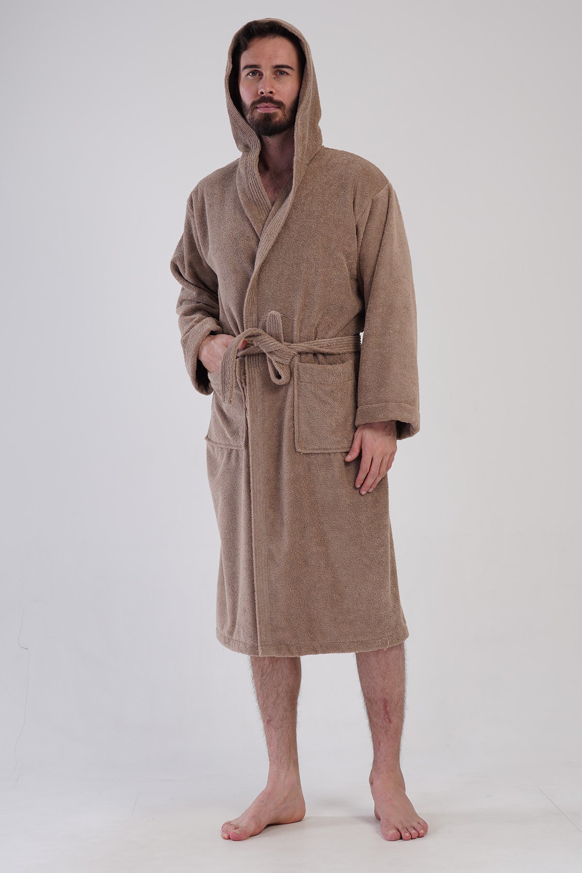 Man Bukle Brown Hoodie Detail Bathrobe