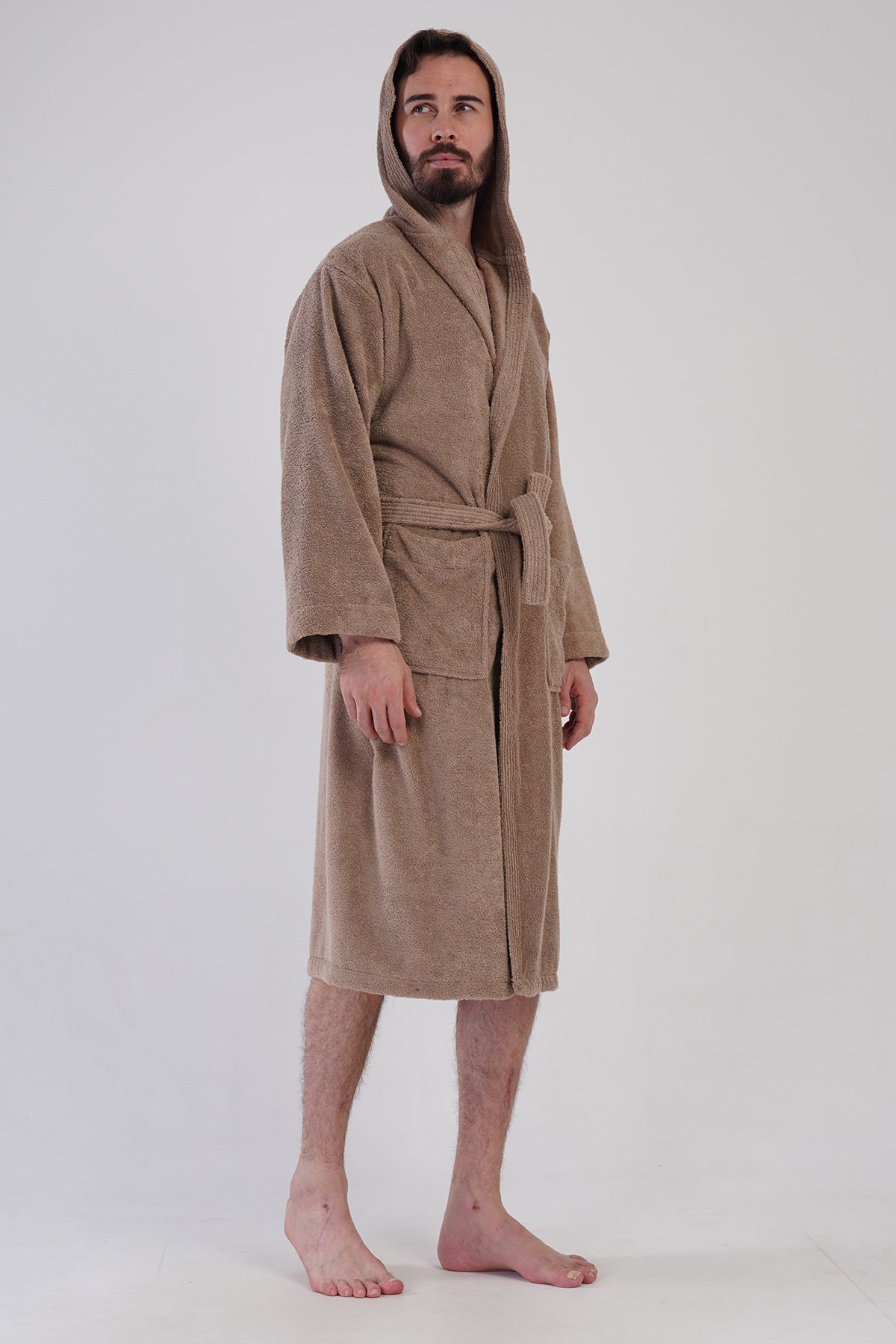 Man Bukle Brown Hoodie Detail Bathrobe