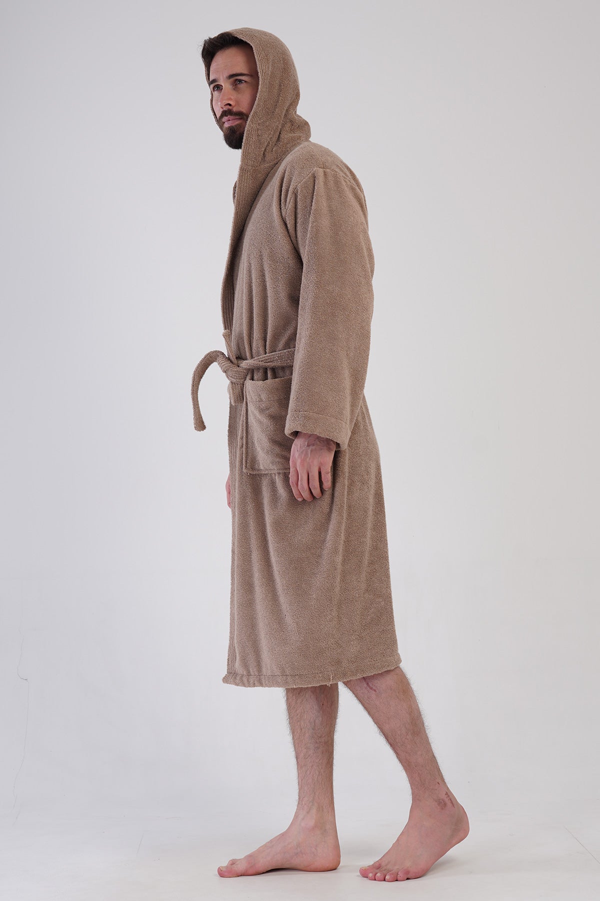 Man Bukle Brown Hoodie Detail Bathrobe