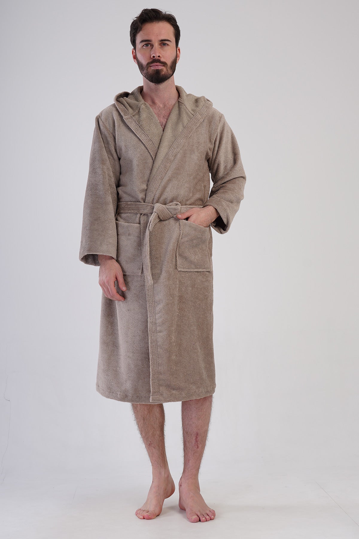 Man Triga Dark Beige Hoodie Detail Bathrobe