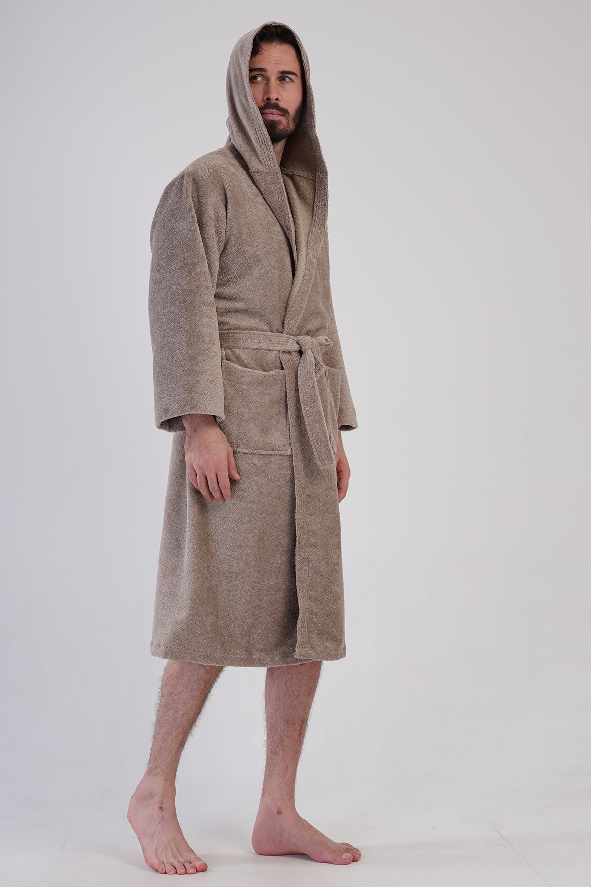 Man Triga Dark Beige Hoodie Detail Bathrobe