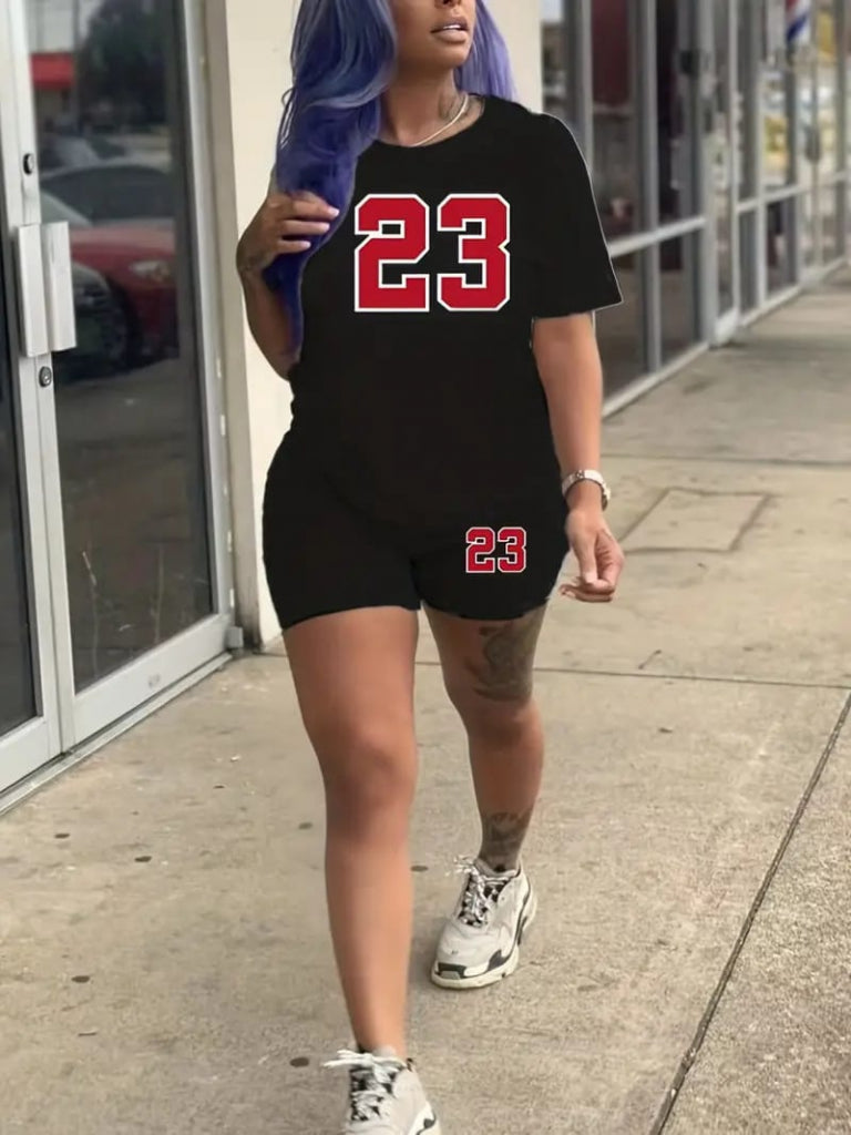 Kadın Kısa Kollu 23 Baskı Detay Viskon Iki Iplik şortlu Bluz Takım, 35278