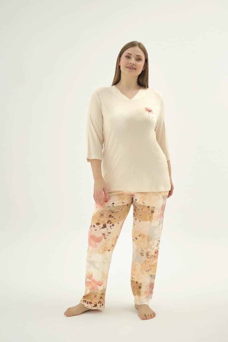 16897 KADIN BIG SIZE BASKILI PİJAMA TAKIM