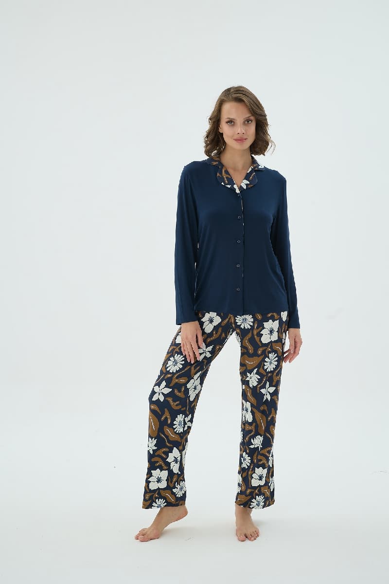 17291 KADIN DÜĞMELİ PİJAMA TAKIM