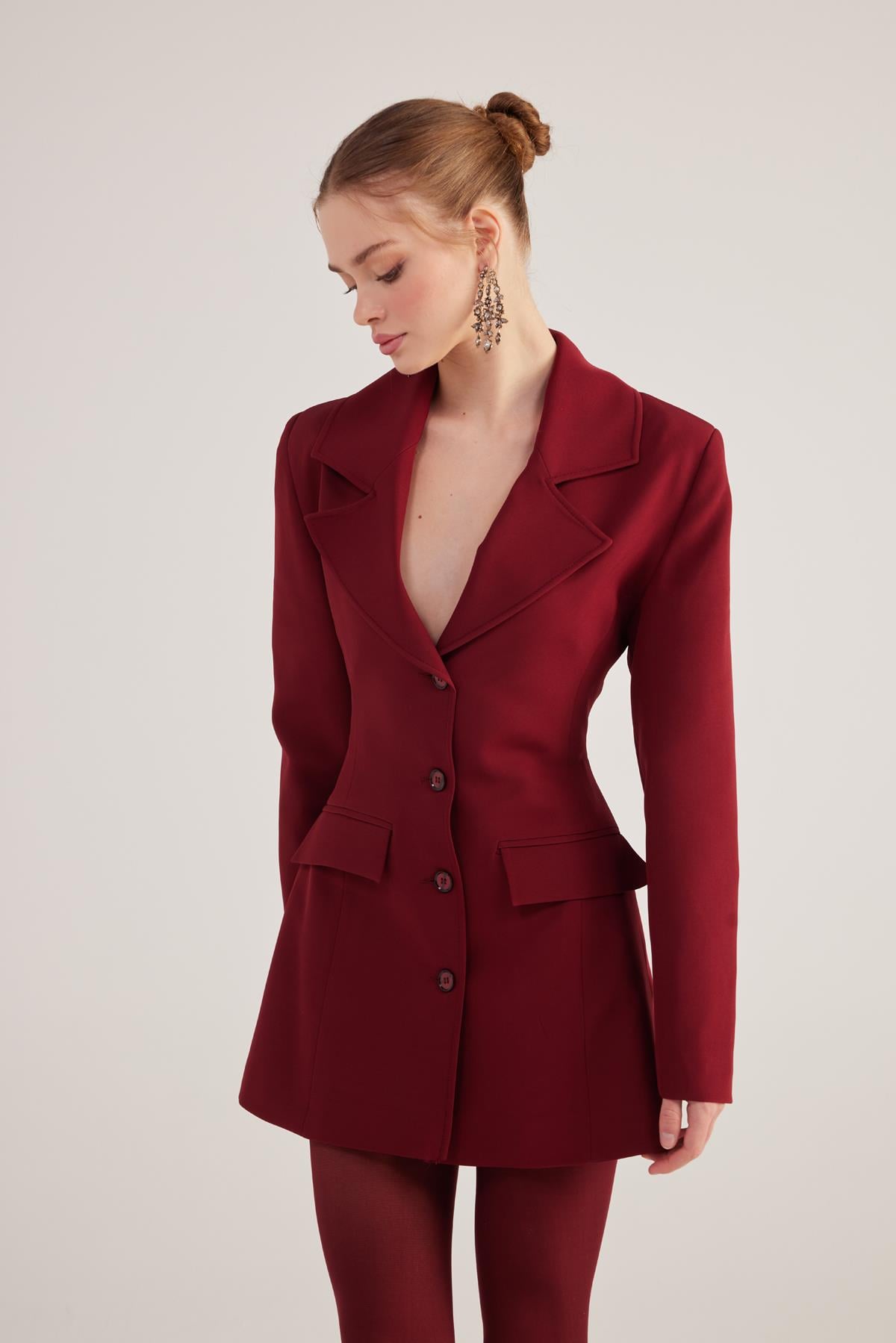 Belden Oturmalı Fit Kesim Deja Blazer Ceket Bordo