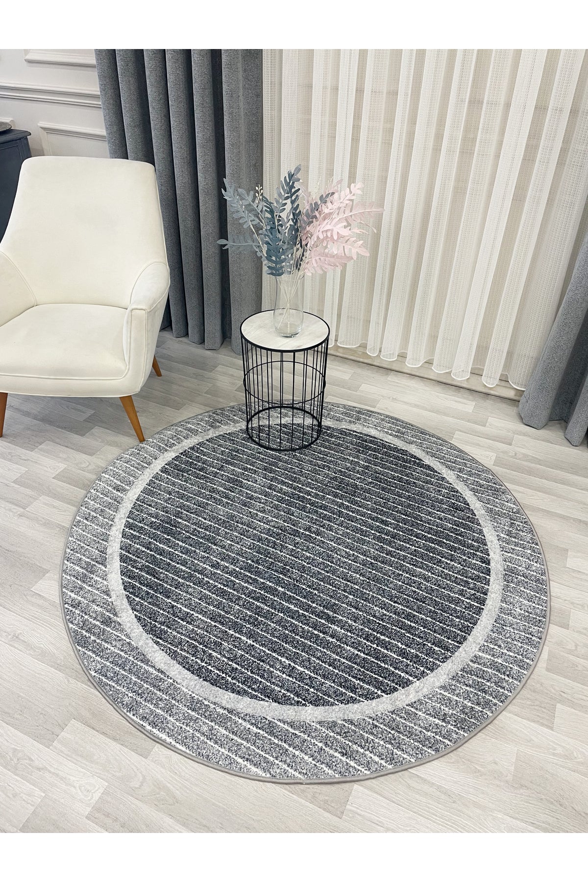 İskandinav Tarzı Kaymaz Taban Sisal Görünüm Daire Halı