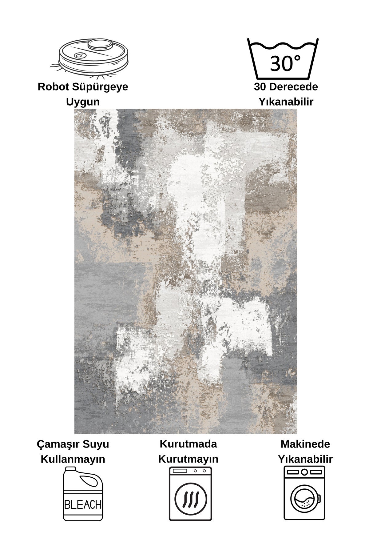 GRİ-LACİVERT Abstract Desenli Kaymaz Taban Yolluk Halı